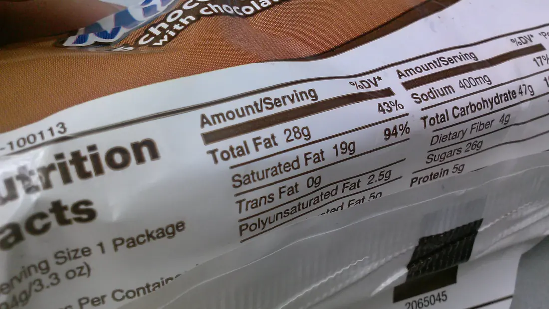 A nutrition label printed on food packaging